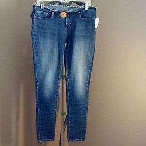 LEVI'S DECONSTRUCTED WAISTBAND ART DECO BUTTON STRETCH BLUE JEANS SIZE 1…